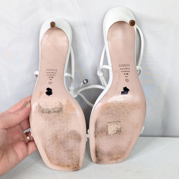 Schutz Belize Knotted Leather White Ankle Tie Up Sandals Heels - Picture 7 of 7